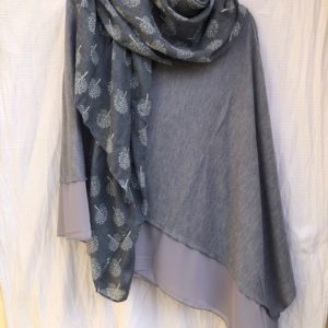 Grey Poncho with Blue Mulberry Tree Scarf